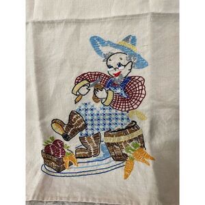 Vintage linen embroidered tea towel